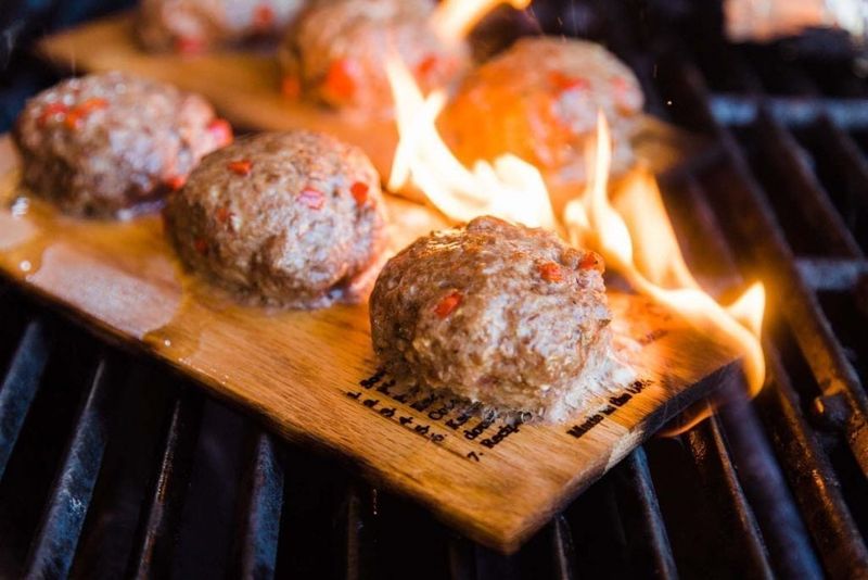 Whiskey-Soaked Plank Burgers