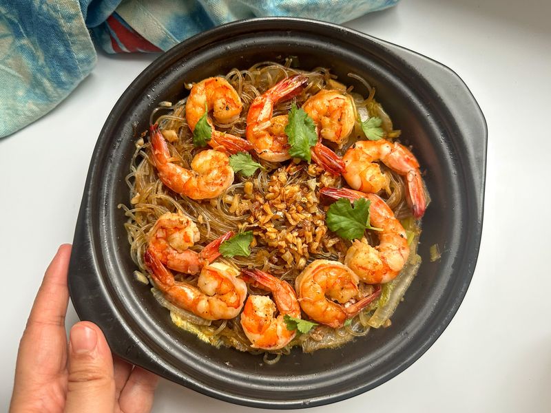Garlic Butter Shrimp Over Cabbage Noodles