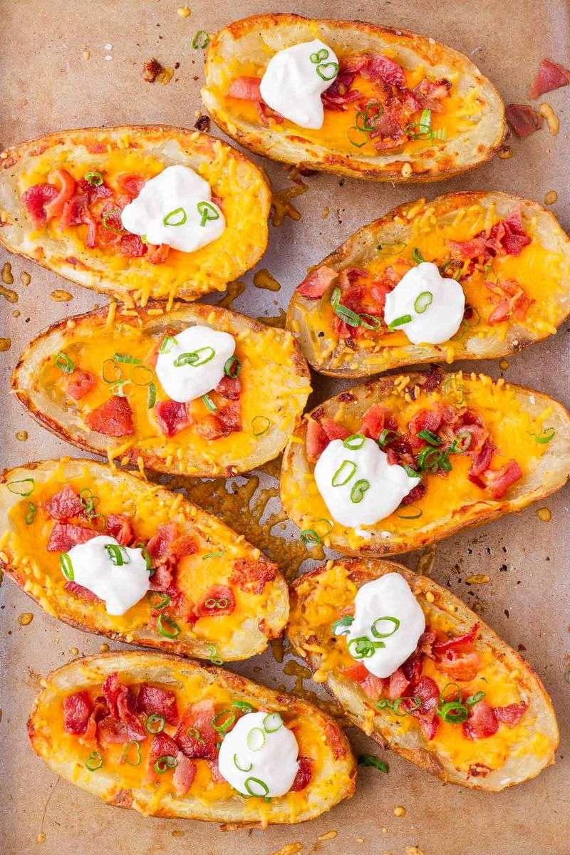 Loaded Potato Skins With Sour Cream And Bacon