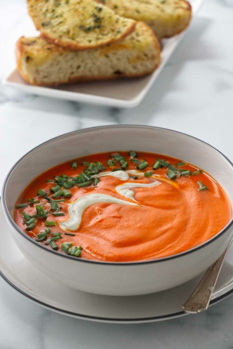 Roasted Red Pepper Goat Cheese Soup
