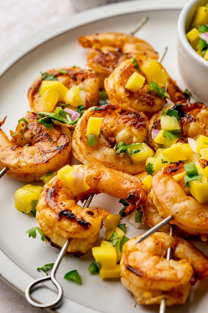 Mango Lime Shrimp And Pepper Skewers
