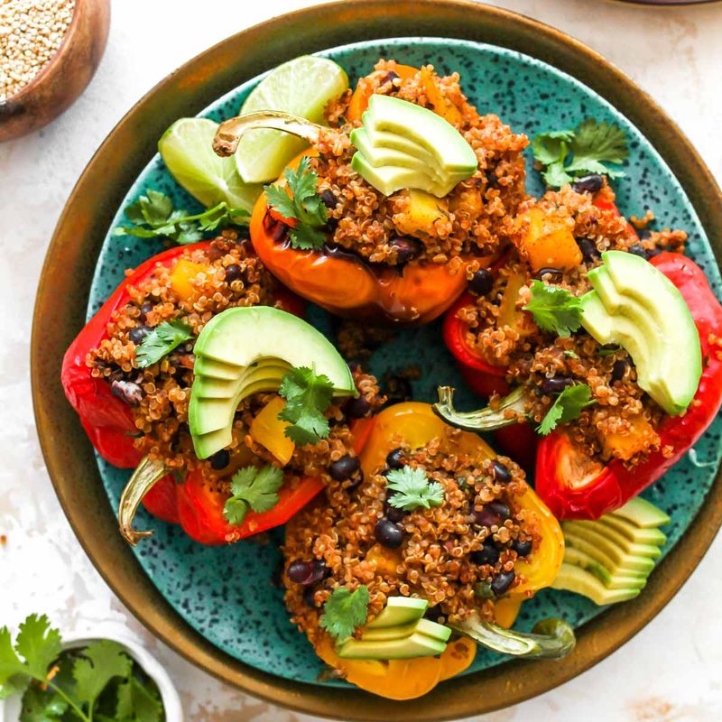Roasted Veggie & Quinoa Stuffed Bell Peppers