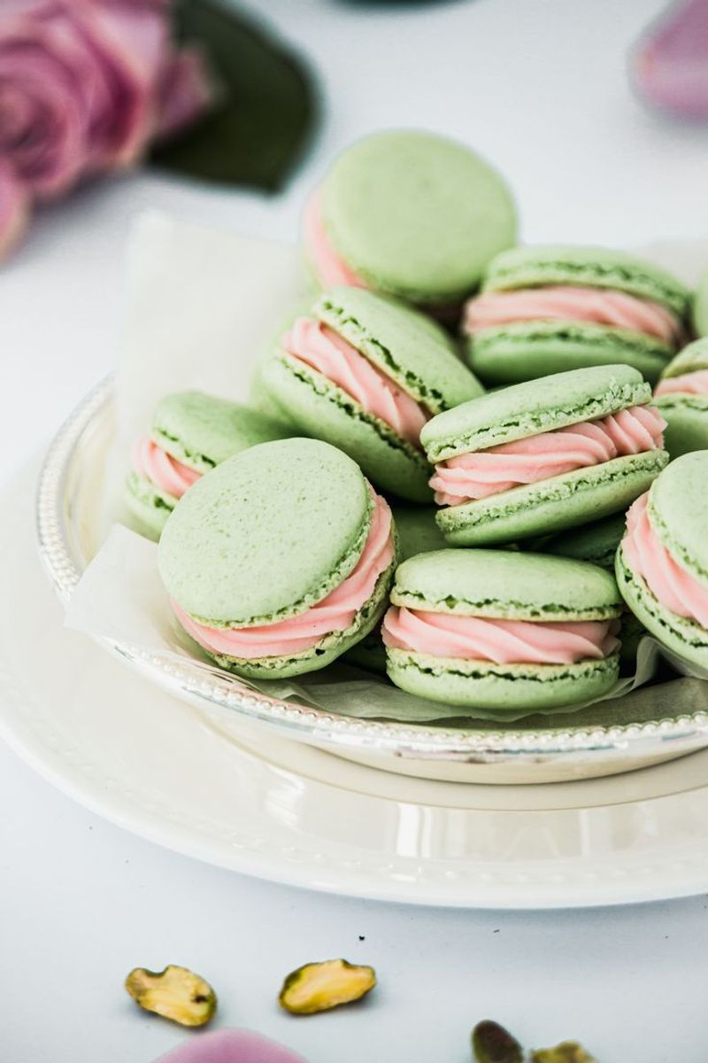 Pistachio Rose Water Macarons