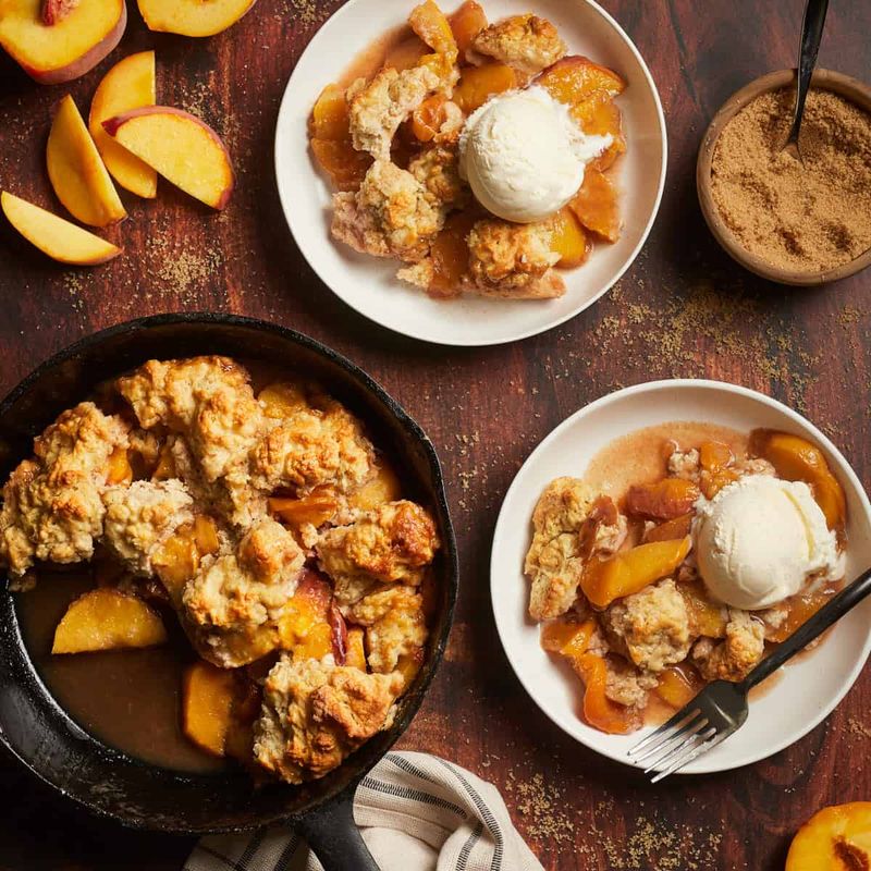 Grilled Peach Cobbler With Bourbon Cream
