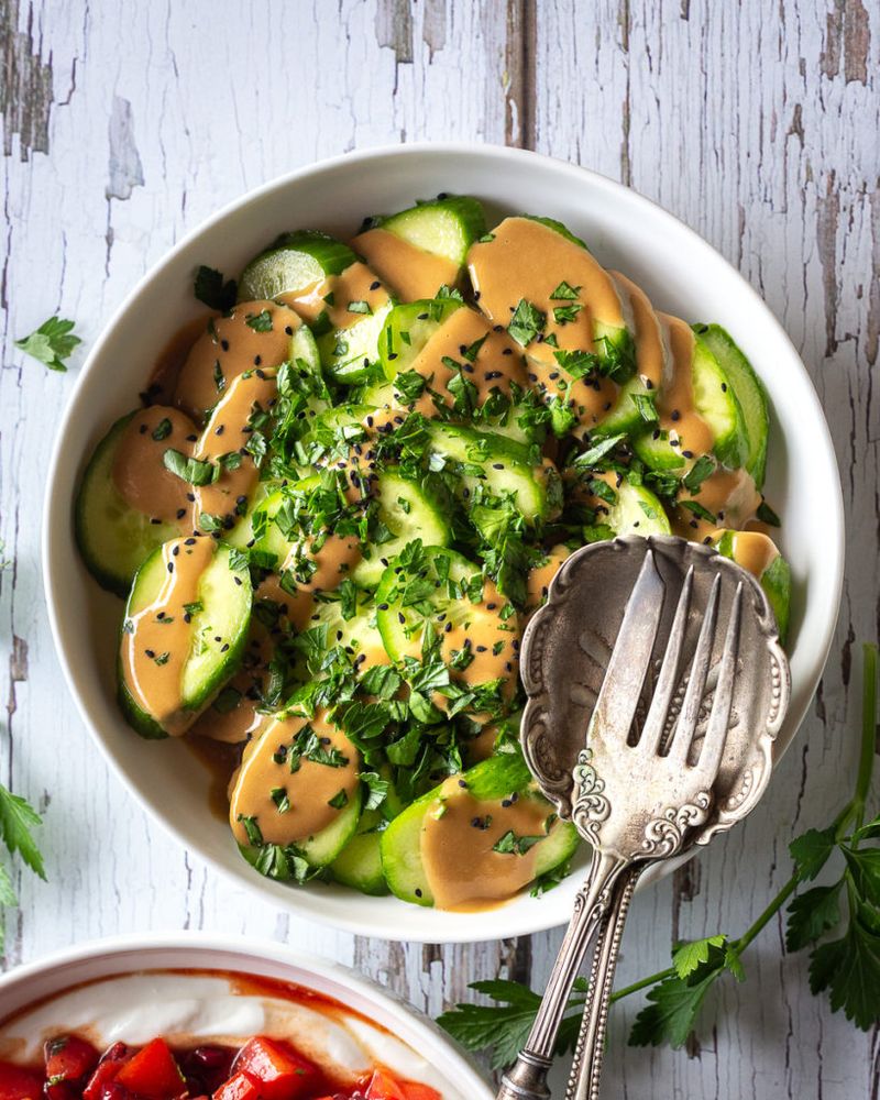 Cucumber Slices With Tahini