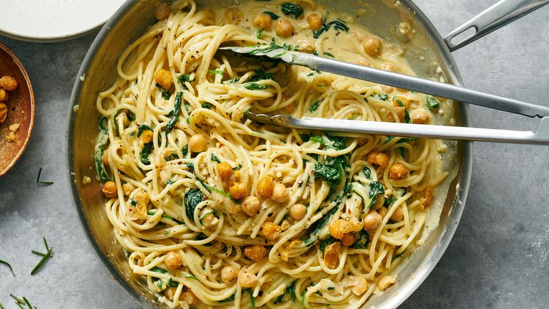 Chickpea Pasta With Jarred Marinara And Spinach