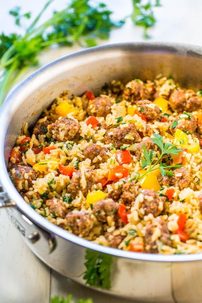 Sausage And Peppers Over Rice
