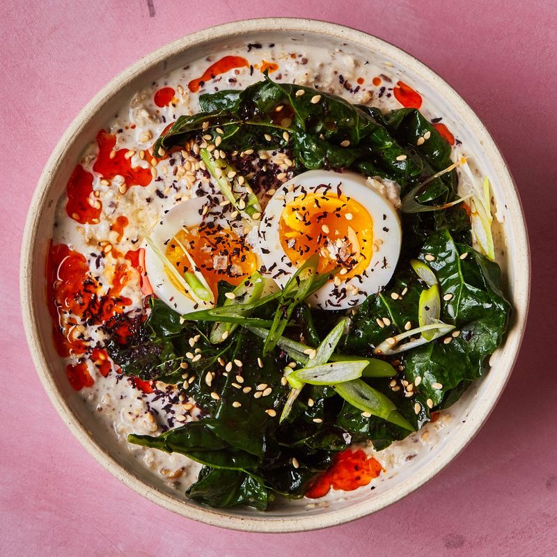 Savory Oatmeal With Soy Sauce Egg
