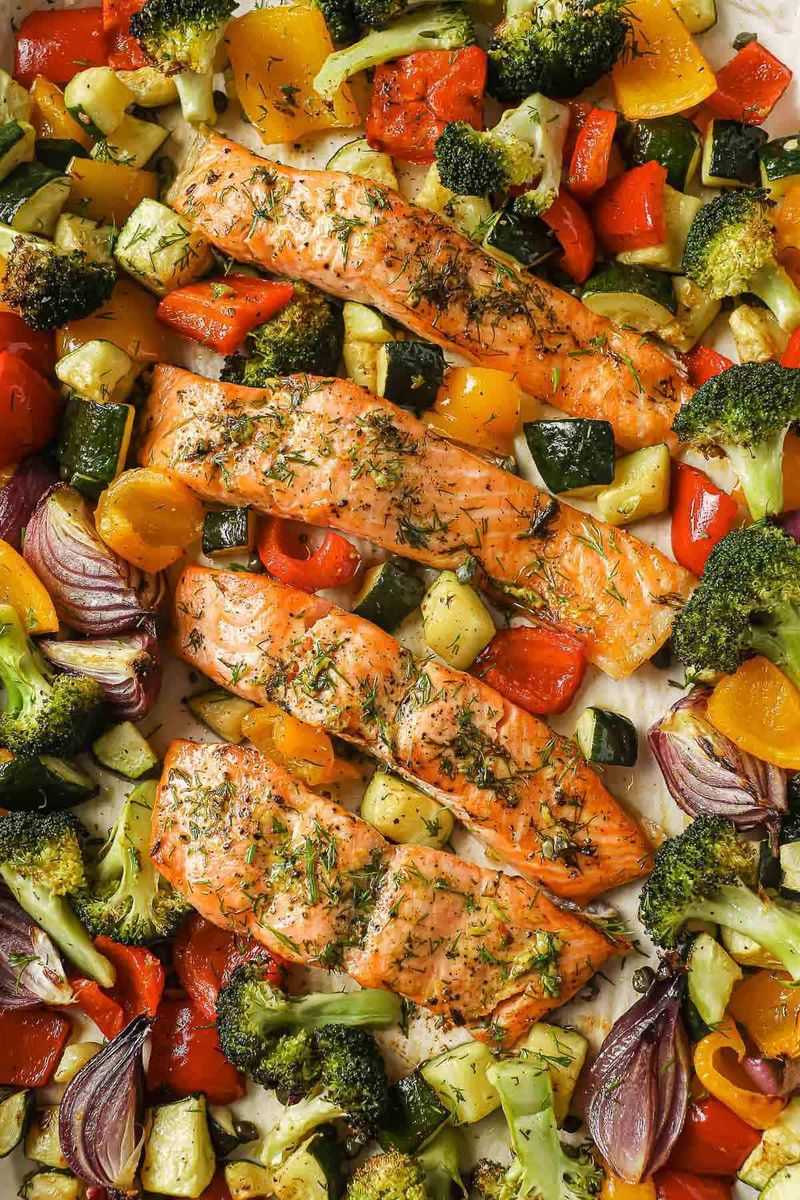 Crispy Sheet Pan Salmon With Roasted Vegetables