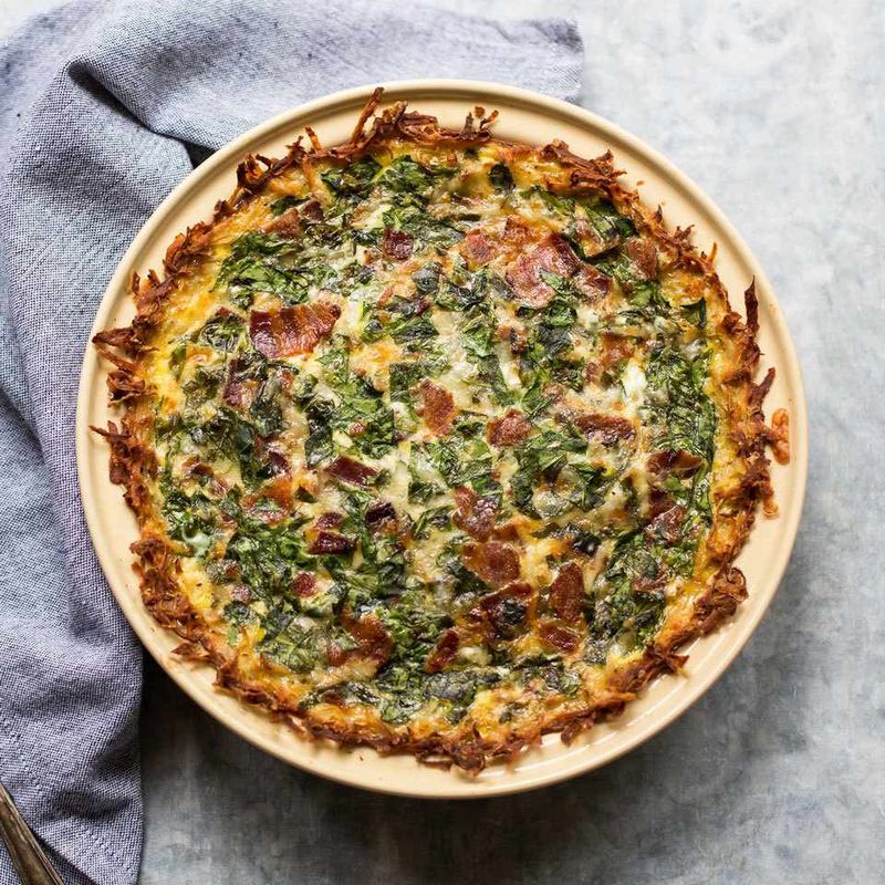 Spinach And Feta Quiche With Crispy Hashbrown Crust