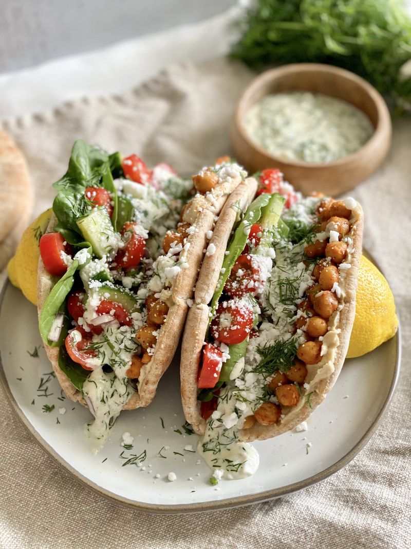 Loaded Greek Chickpea Pitas