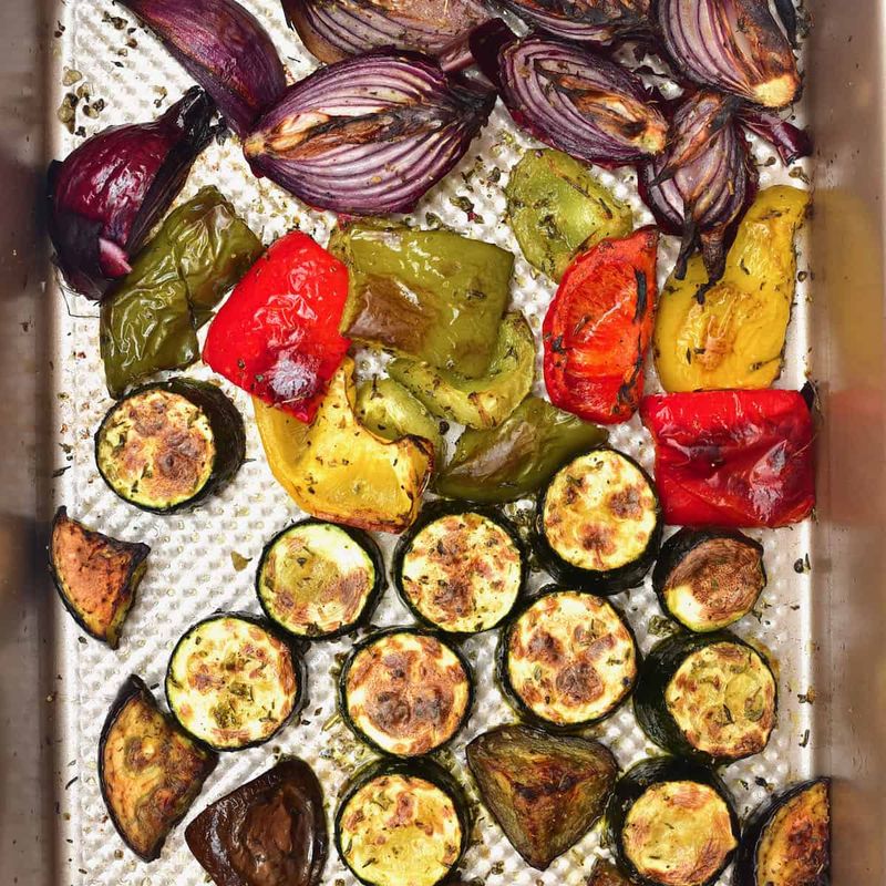 Mediterranean Roasted Veggies With Hummus Drizzle