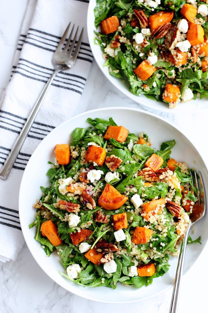 Roasted Sweet Potato Quinoa Pasta Salad