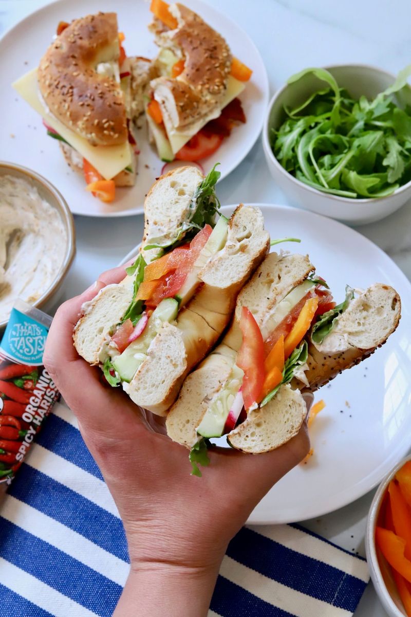 Rainbow Veggie Cream Cheese Bagel