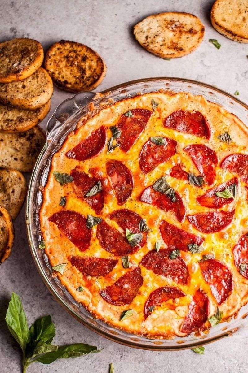 Pizza Dip With Toasted Baguette Slices