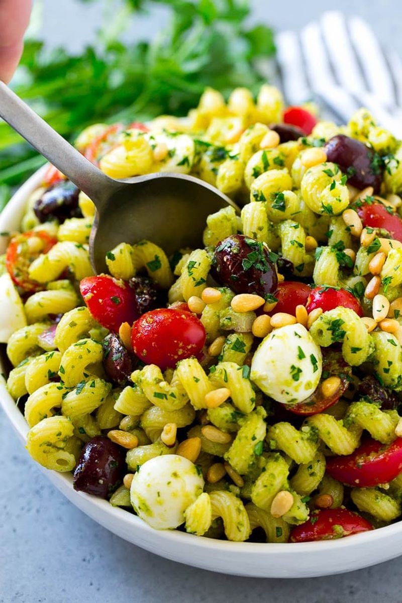 Pesto Pasta Salad With Toasted Pine Nuts