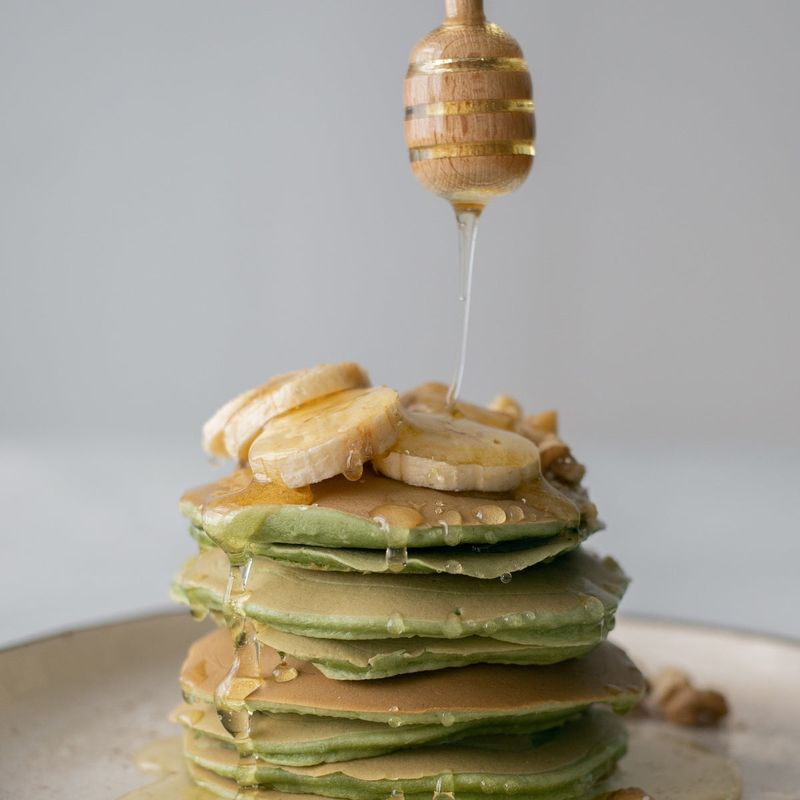 Matcha Pancakes With Honey Drizzle