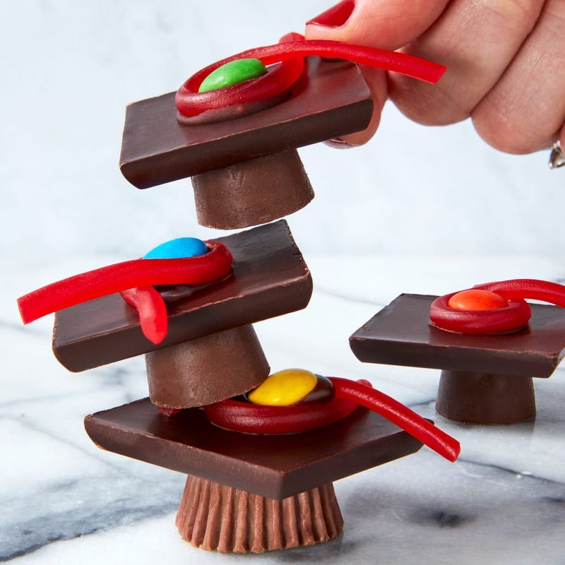 Candy-Filled Grad Caps (Made From Chocolate Squares)