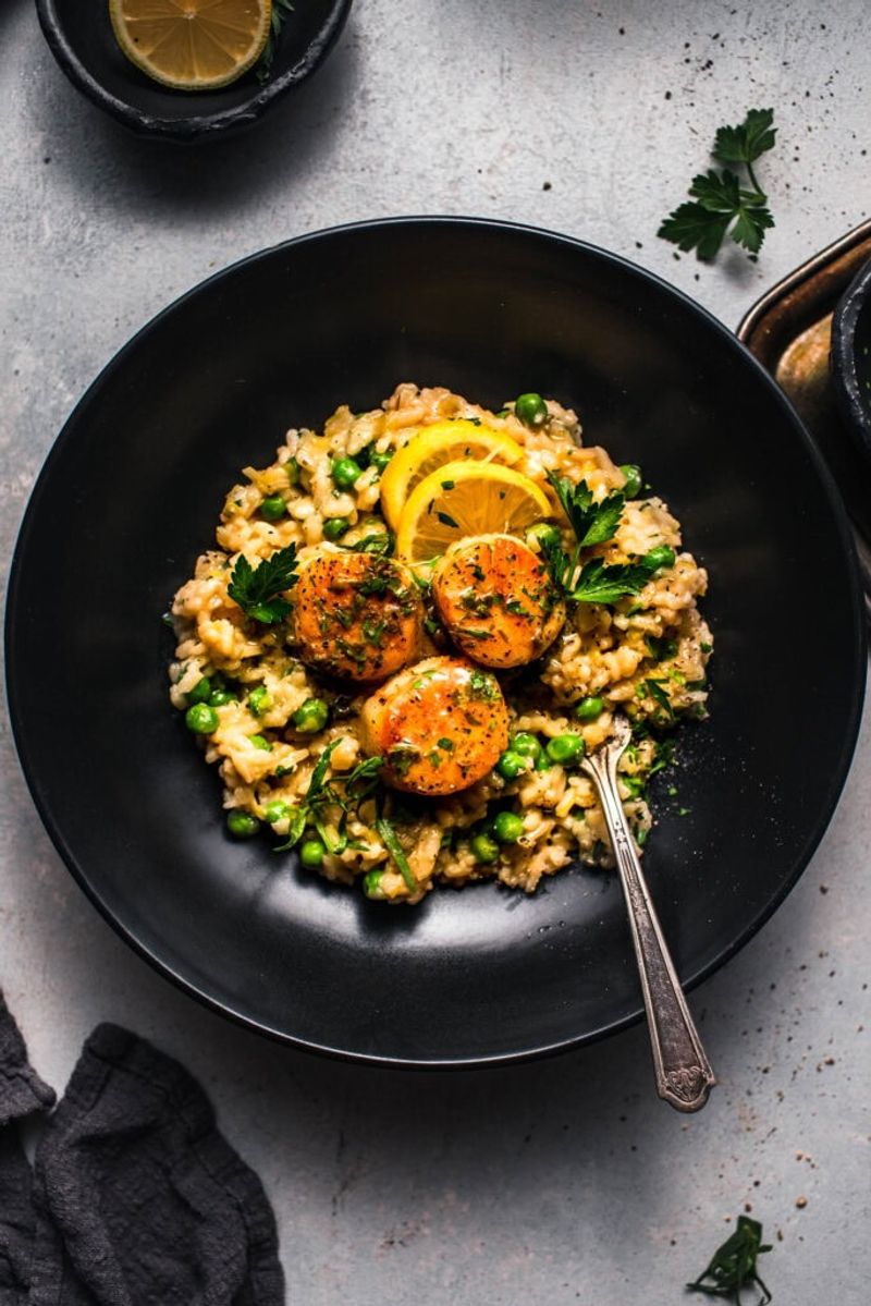 Scallop Risotto With Parmesan And Peas