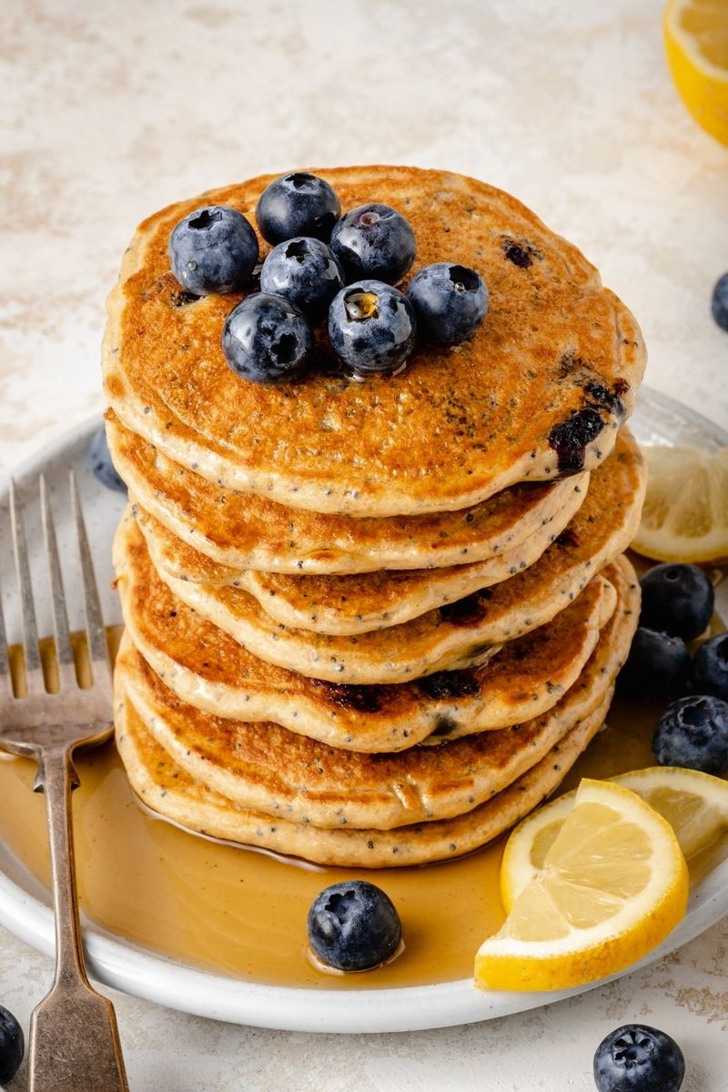 Lavender Lemon Pancakes With Blueberry Compote