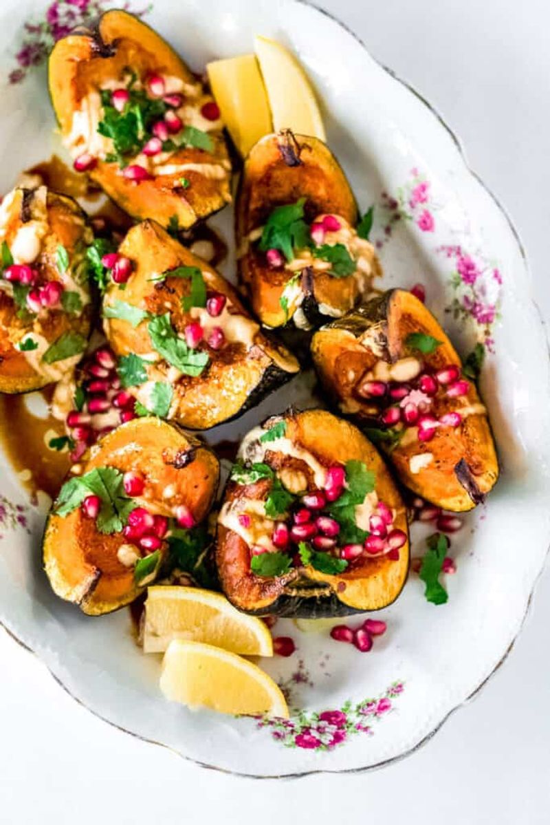 Roasted Acorn Squash With Pomegranate Seeds