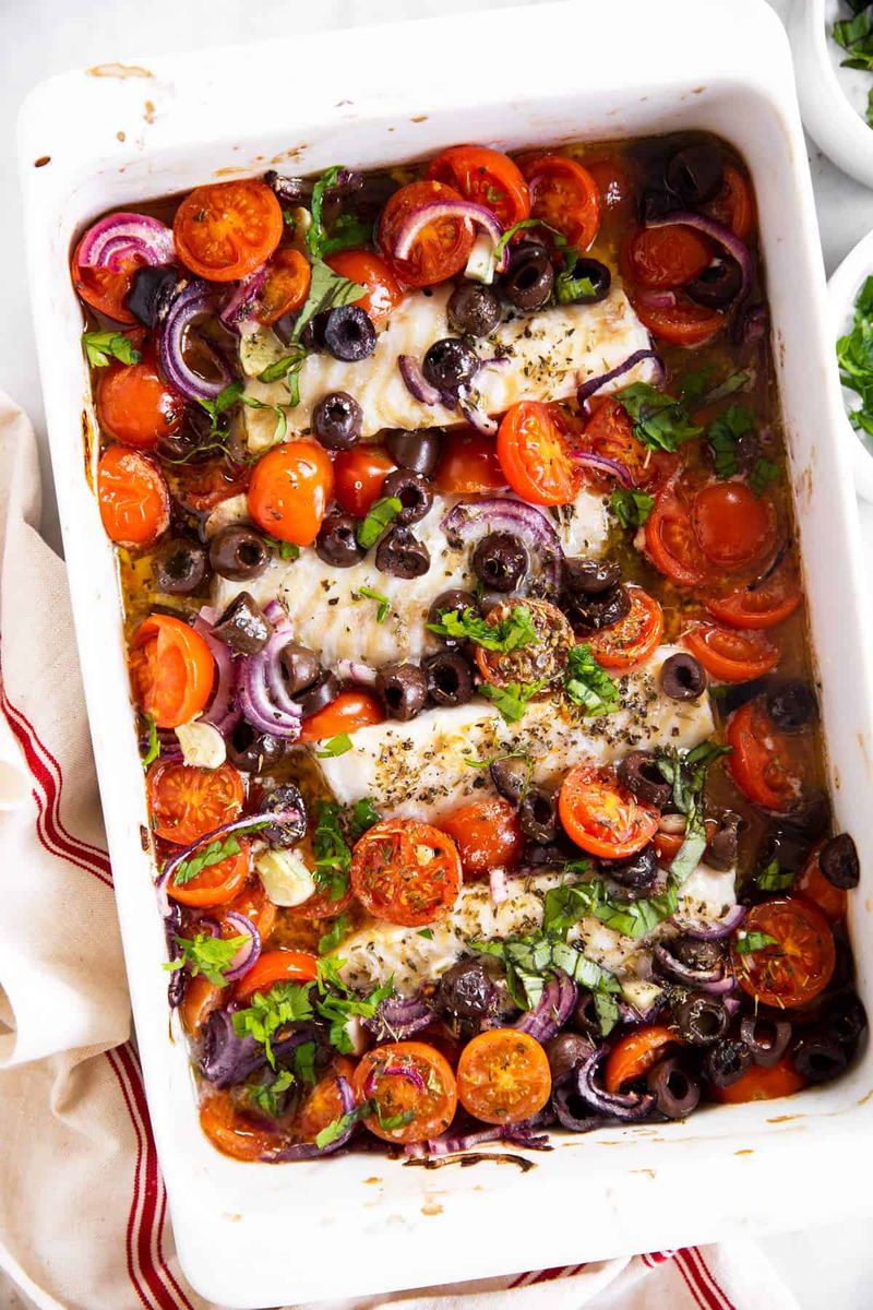 Baked Cod With Tomato And Olive Sauce
