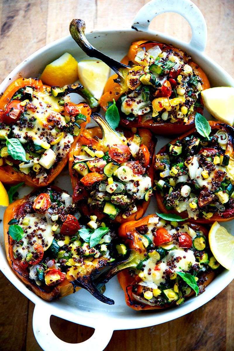 Stuffed Bell Peppers With Quinoa And Spring Vegetables