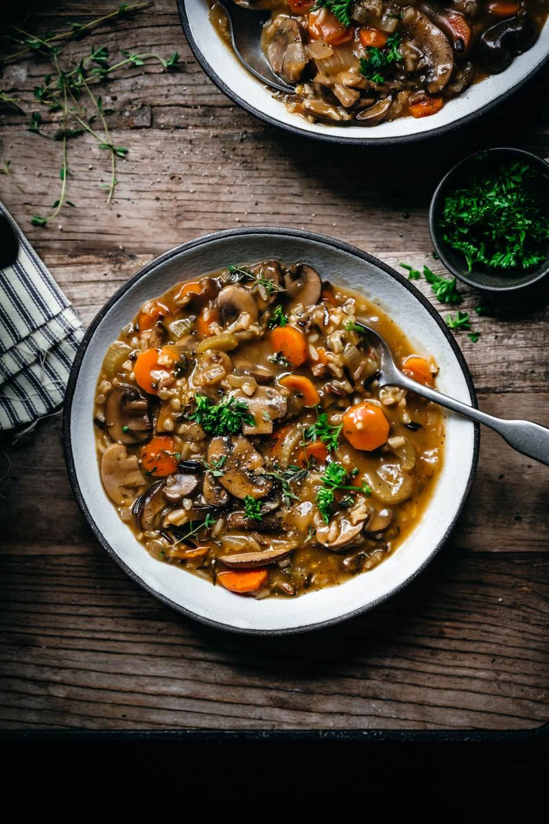 Mushroom And Leek Wild Rice Soup
