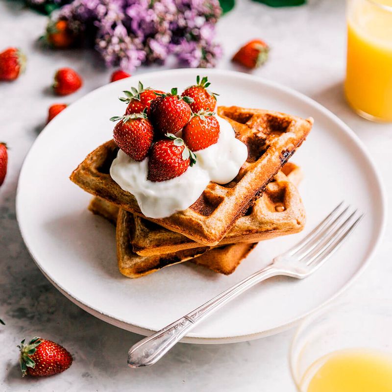 Whole Grain Waffles With Sliced Strawberries