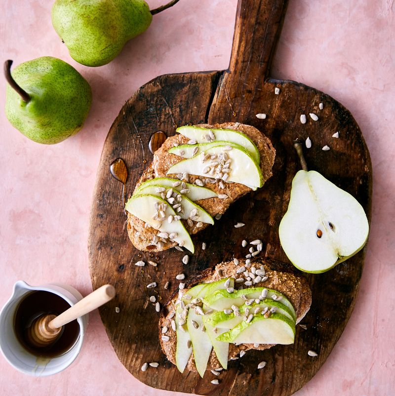 Sliced Pear With Sunflower Butter