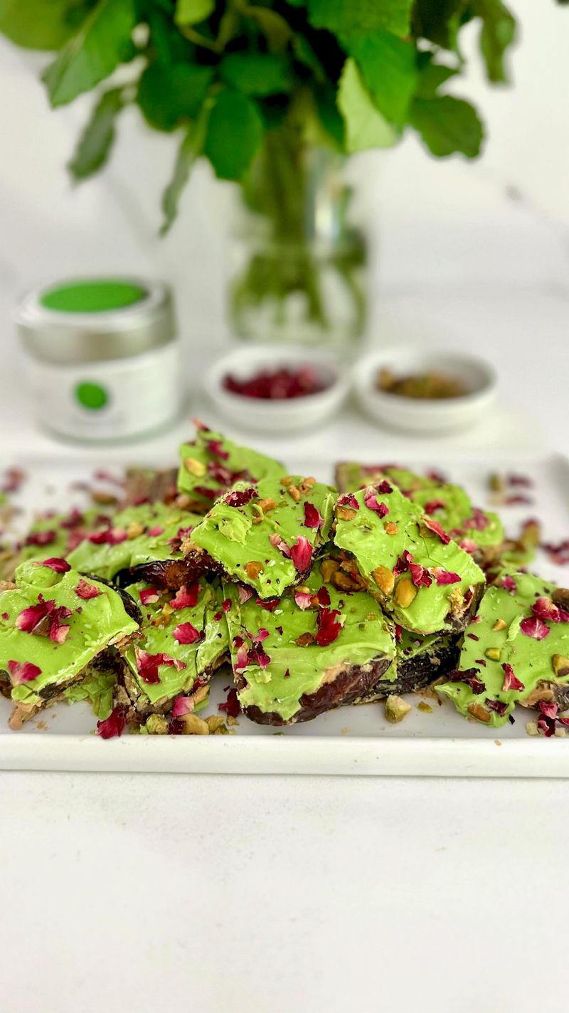 Matcha White Chocolate Bark With Edible Flowers