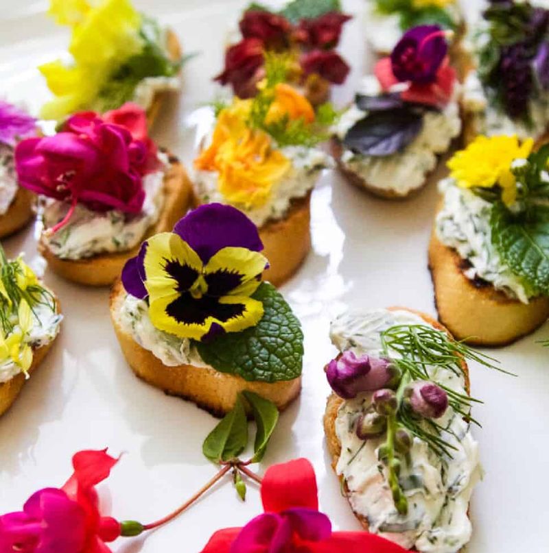 Pansy-Topped Goat Cheese Crostini