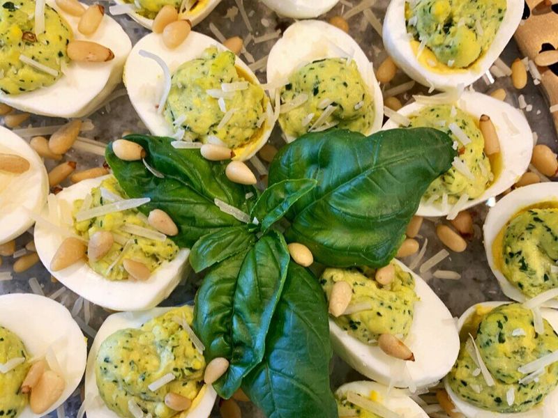 Pesto Parmesan Deviled Eggs