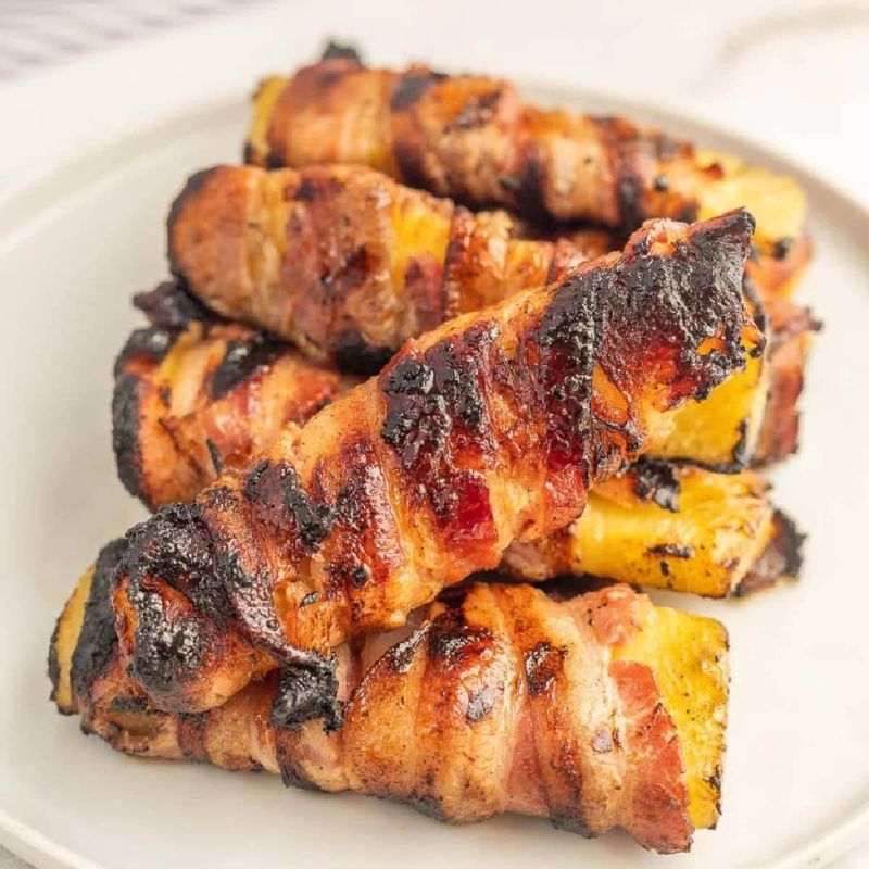 Sweet & Spicy Glazed Bacon-Wrapped Pineapple