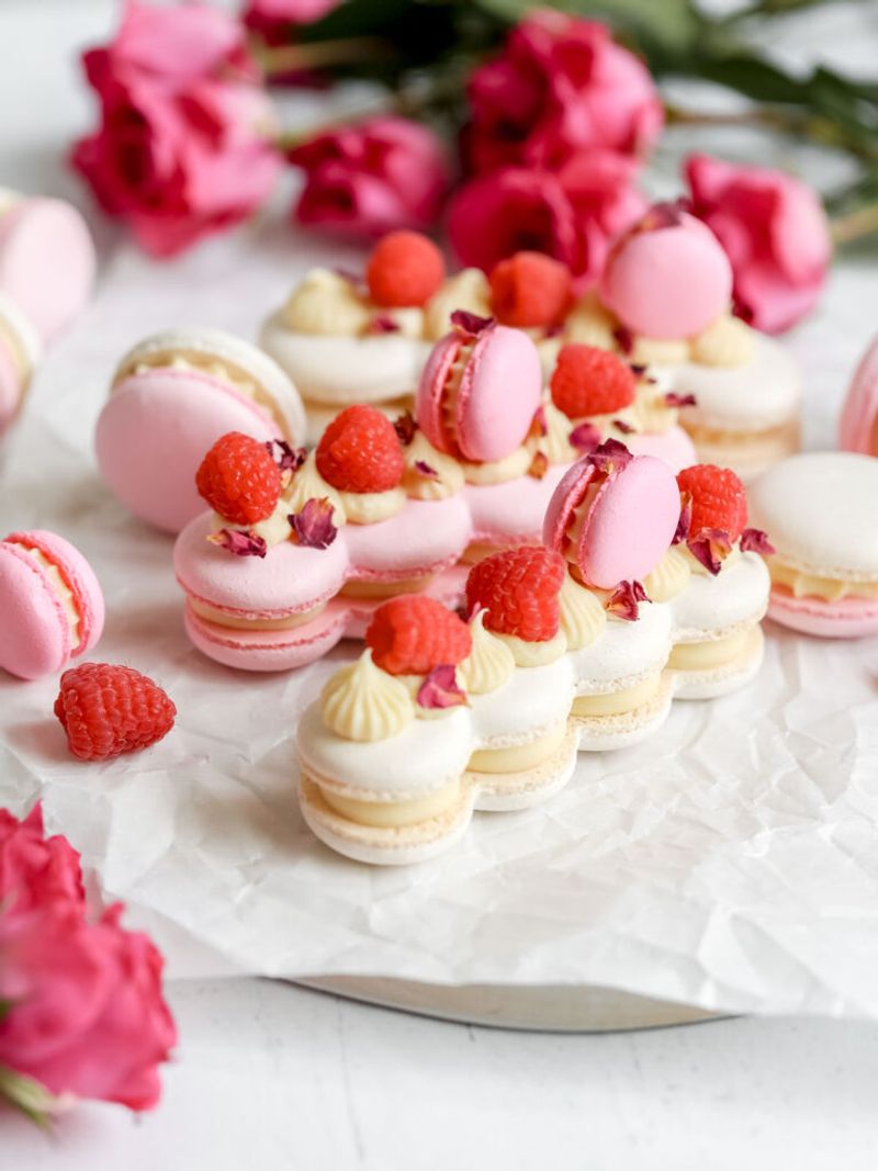 Raspberry Rose Macarons