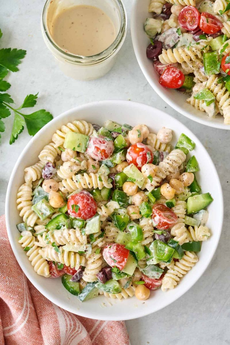 Vegan Creamy Pasta Salad with Tahini Dressing