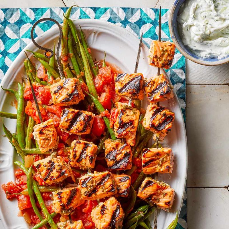 Grilled Salmon Souvlaki Skewers