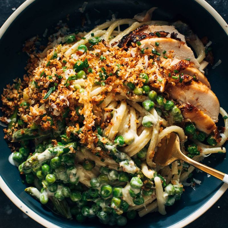 Springtime Pasta Primavera With Garlic Breadcrumbs