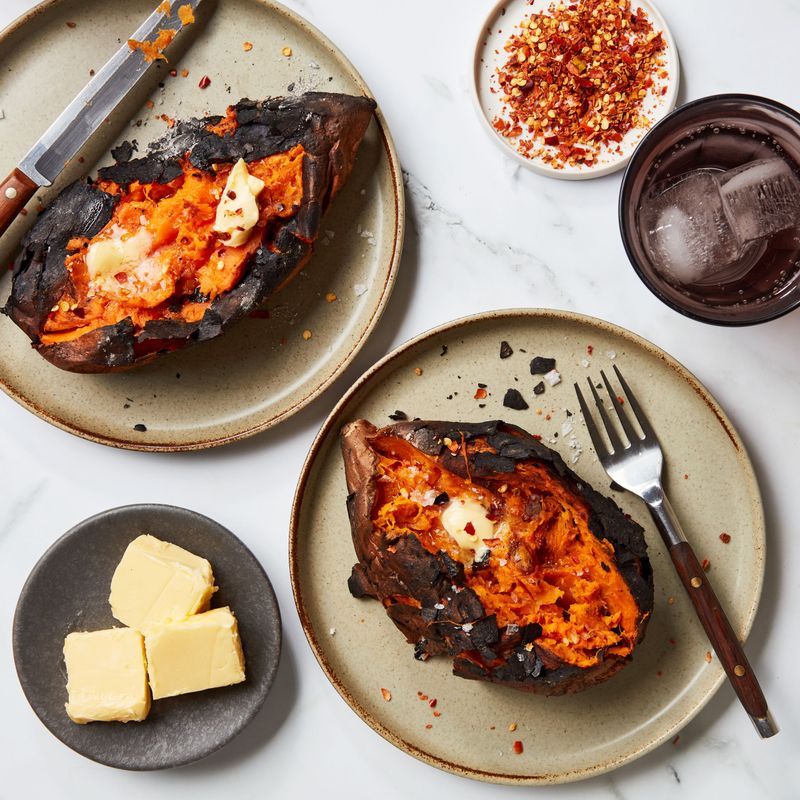 Ember-Roasted Sweet Potatoes With Miso Butter