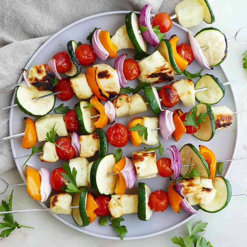Grilled Vegetable Skewers With Herbed Yogurt