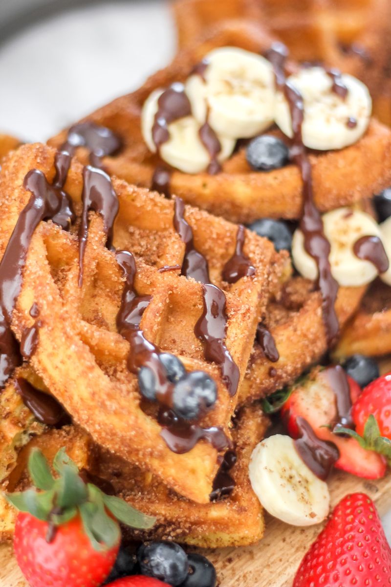 Churro Waffles With Mexican Chocolate Sauce