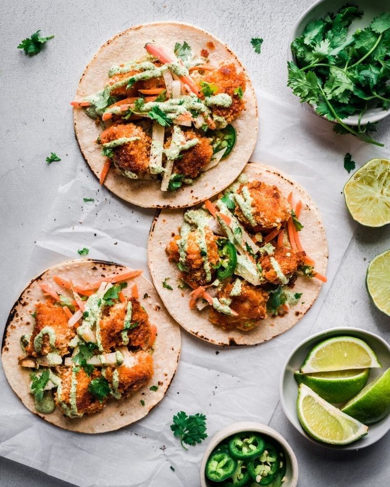 Crispy Cauliflower Tacos With Lime Slaw