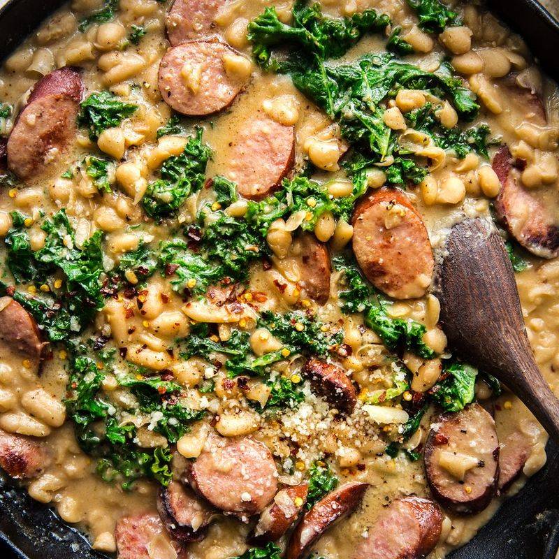 Tuscan Sausage And White Bean Skillet
