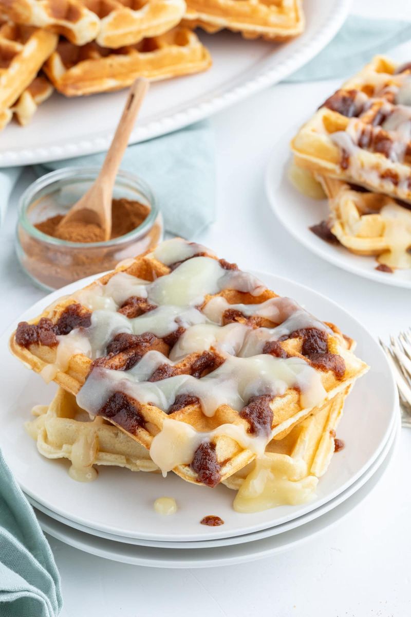 Cinnamon Roll Waffles With Cream Cheese Drizzle