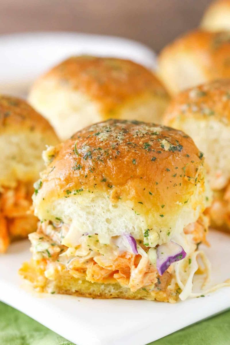 Buffalo Scampi Sliders With Blue Cheese Slaw