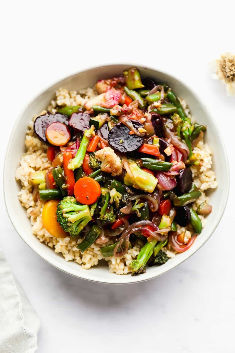 Frozen Veggie Stir-Fry With Brown Rice