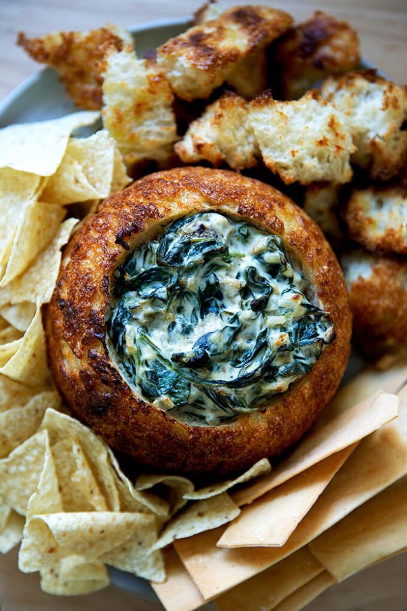 Spinach Artichoke Dip in Bread Bowl