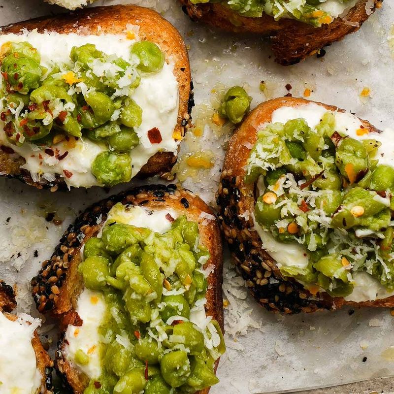 Smashed Pea Crostini With Ricotta