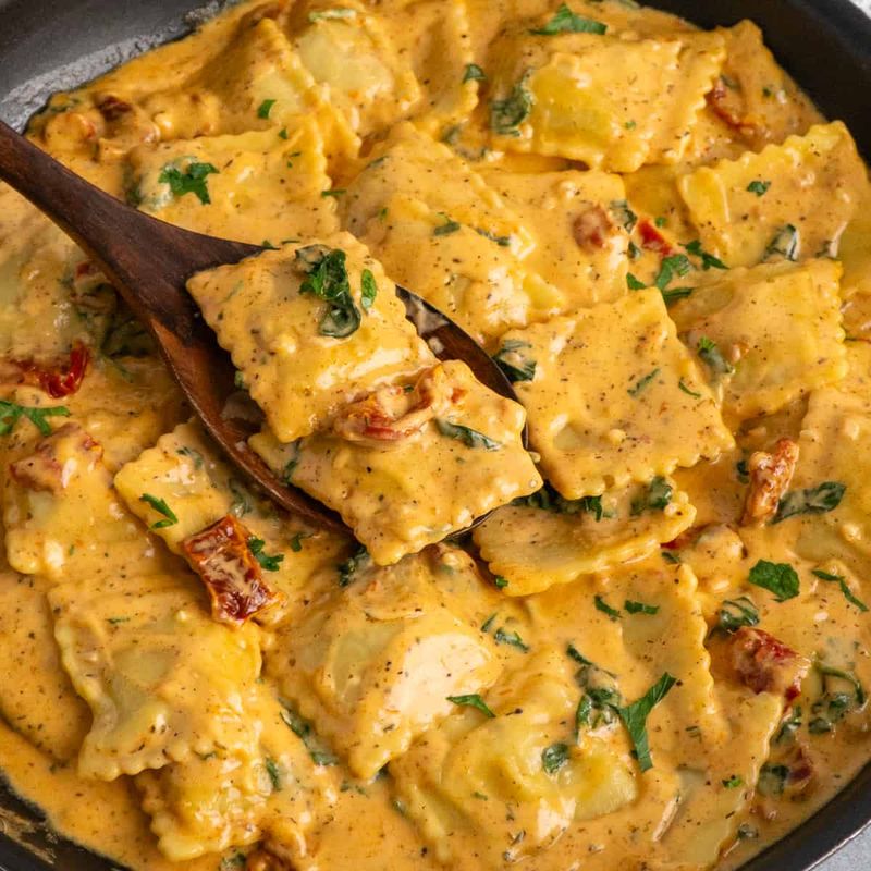 Creamy Tuscan Garlic Mushroom Ravioli