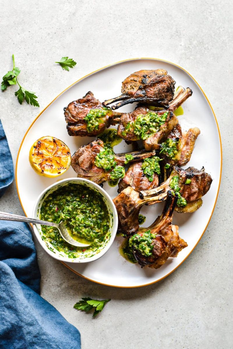 Grilled Lamb Chops With Mint Chimichurri